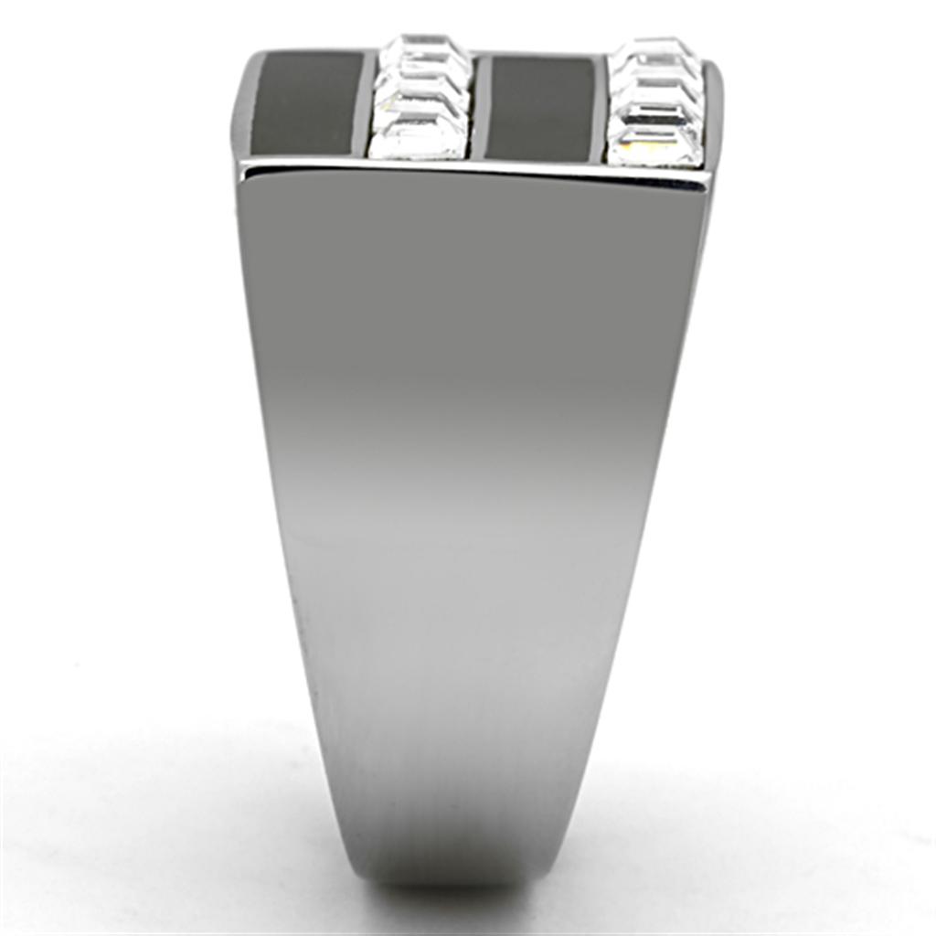 TK1177 - High polished (no plating) Stainless Steel Ring with Top Grade Crystal  in Clear-3