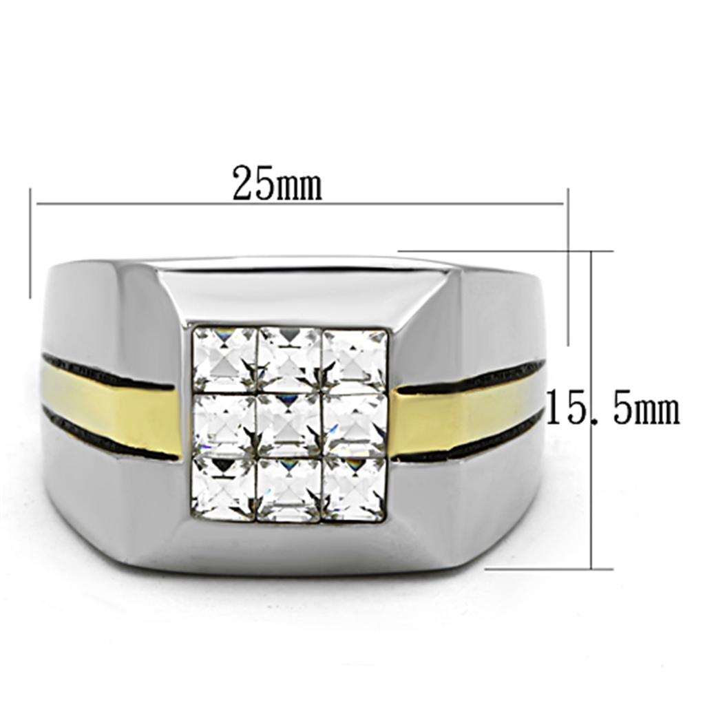 TK1178 - Two-Tone IP Gold (Ion Plating) Stainless Steel Ring with Top Grade Crystal  in Clear-1