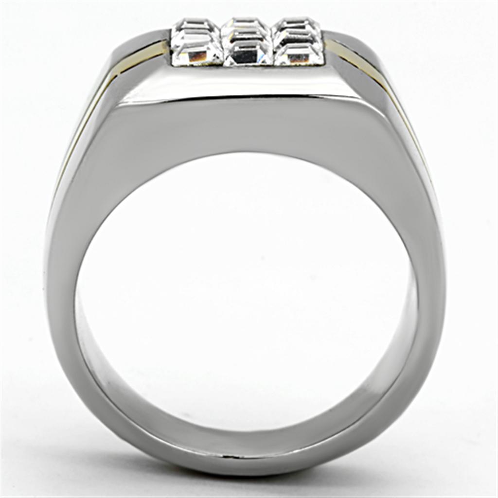 TK1178 - Two-Tone IP Gold (Ion Plating) Stainless Steel Ring with Top Grade Crystal  in Clear-2