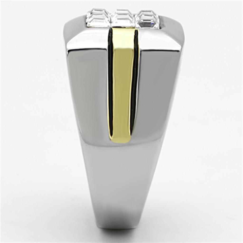 TK1178 - Two-Tone IP Gold (Ion Plating) Stainless Steel Ring with Top Grade Crystal  in Clear-3