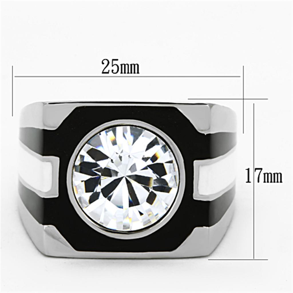 TK1181 - High polished (no plating) Stainless Steel Ring with Top Grade Crystal  in Clear-1