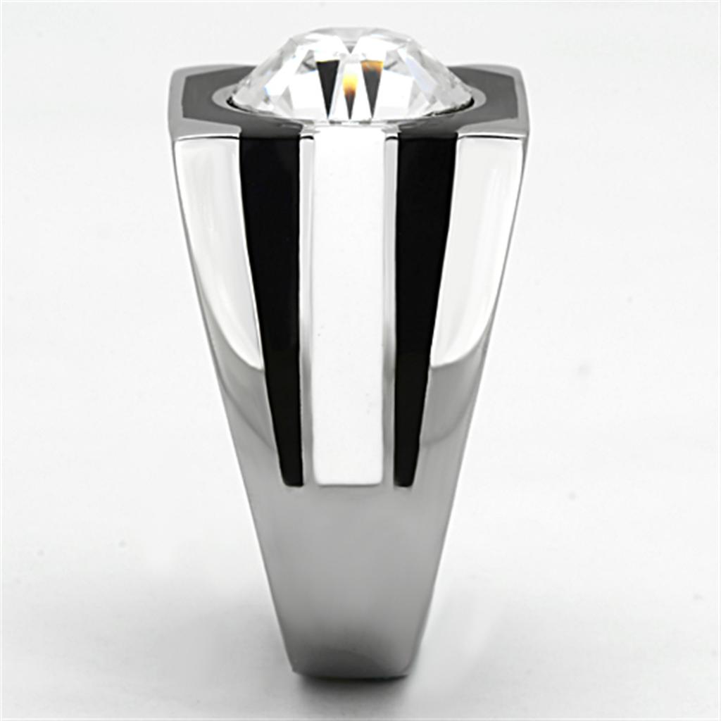 TK1181 - High polished (no plating) Stainless Steel Ring with Top Grade Crystal  in Clear-3