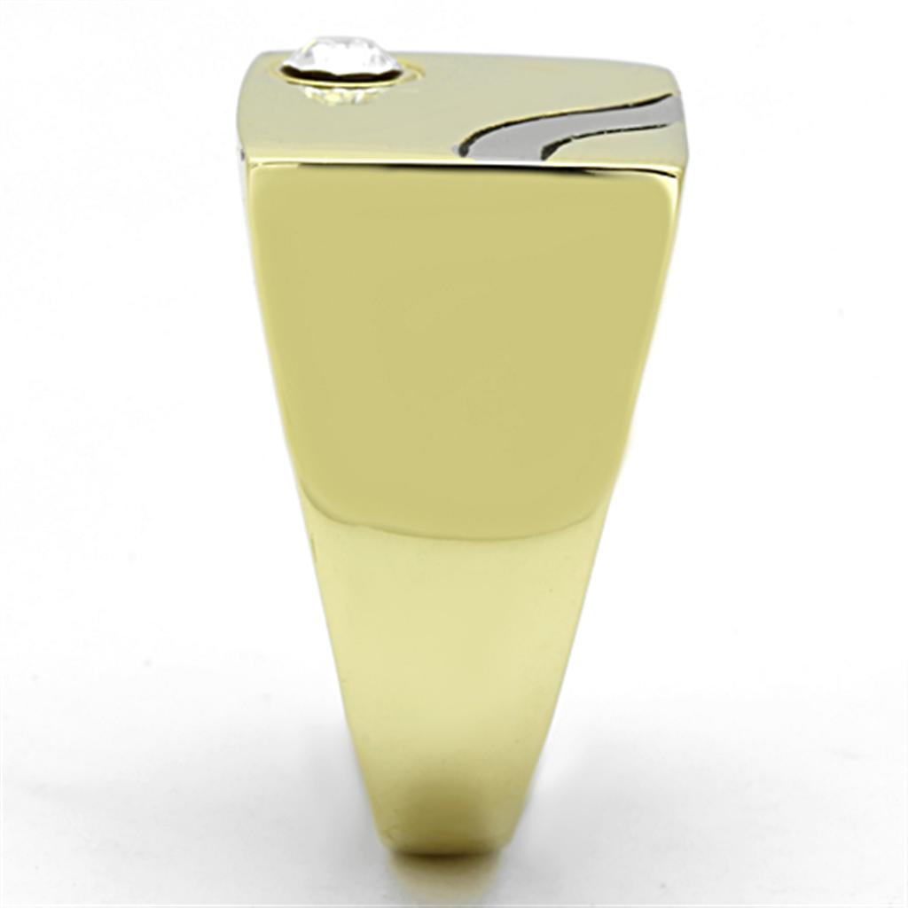 TK1186 - Two-Tone IP Gold (Ion Plating) Stainless Steel Ring with Top Grade Crystal  in Clear-3