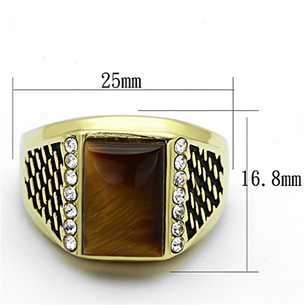 TK1187 - IP Gold(Ion Plating) Stainless Steel Ring with Synthetic Tiger Eye in Topaz-1