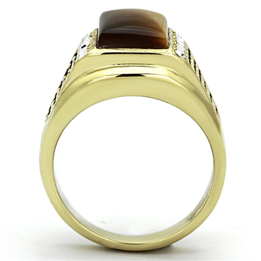 TK1187 - IP Gold(Ion Plating) Stainless Steel Ring with Synthetic Tiger Eye in Topaz-2