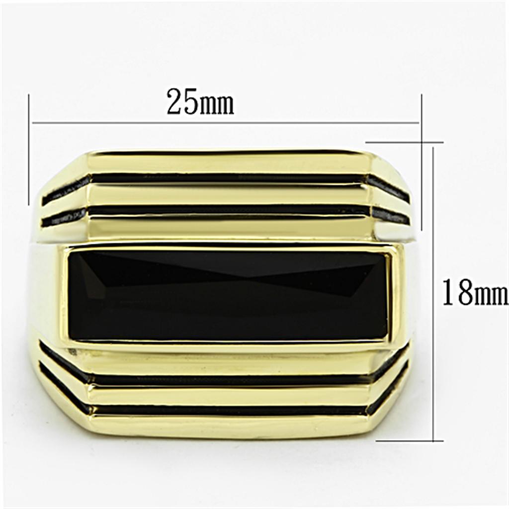 TK1188 - IP Gold(Ion Plating) Stainless Steel Ring with Synthetic Synthetic Glass in Jet-1