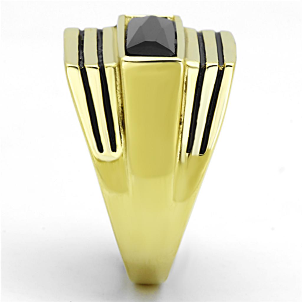 TK1188 - IP Gold(Ion Plating) Stainless Steel Ring with Synthetic Synthetic Glass in Jet-3