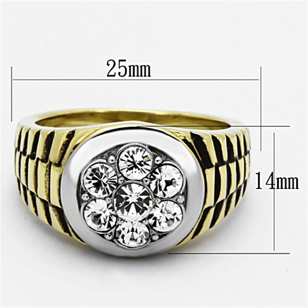 TK1191 - Two-Tone IP Gold (Ion Plating) Stainless Steel Ring with Top Grade Crystal  in Clear-1