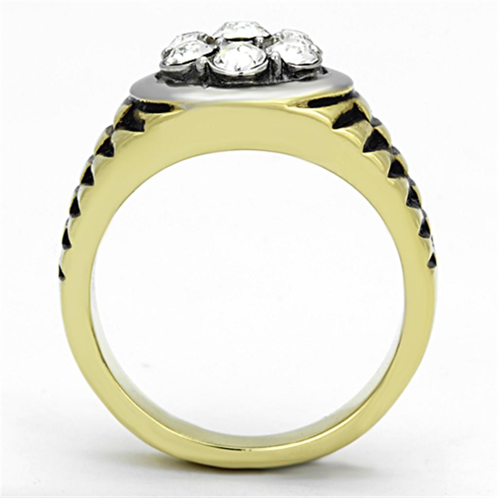 TK1191 - Two-Tone IP Gold (Ion Plating) Stainless Steel Ring with Top Grade Crystal  in Clear-2