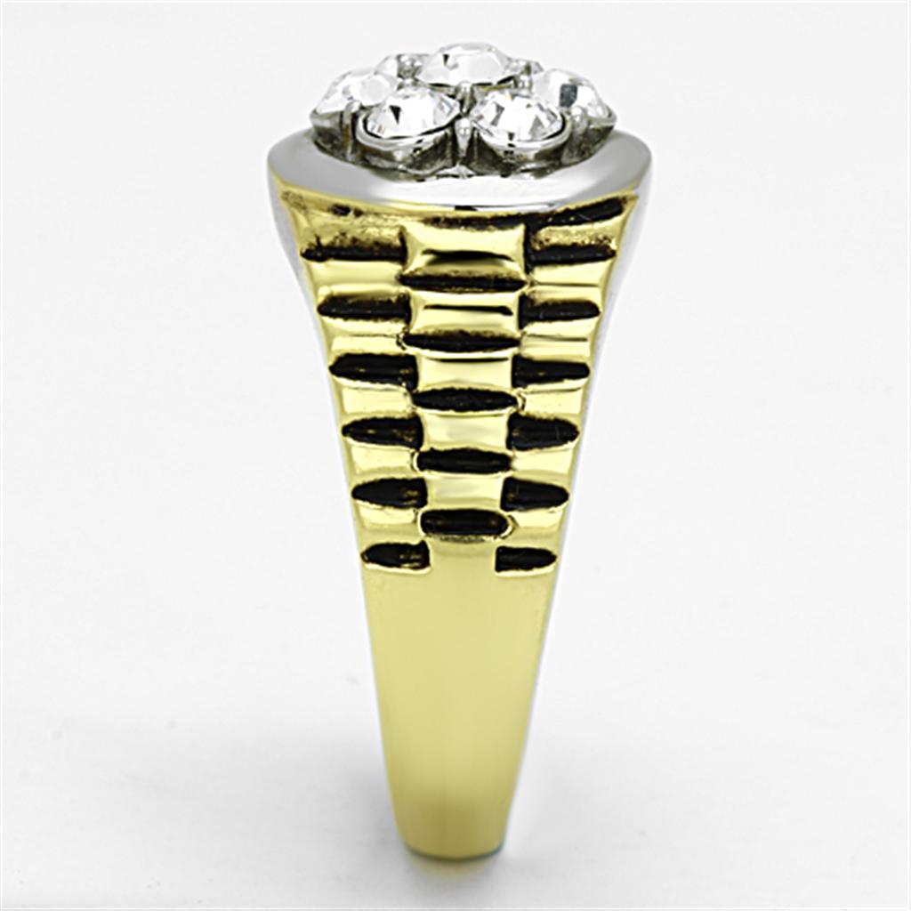 TK1191 - Two-Tone IP Gold (Ion Plating) Stainless Steel Ring with Top Grade Crystal  in Clear-3