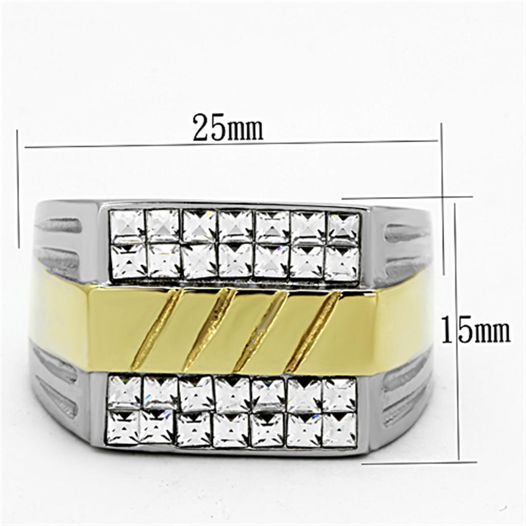 TK1193 - Two-Tone IP Gold (Ion Plating) Stainless Steel Ring with Top Grade Crystal  in Clear-1