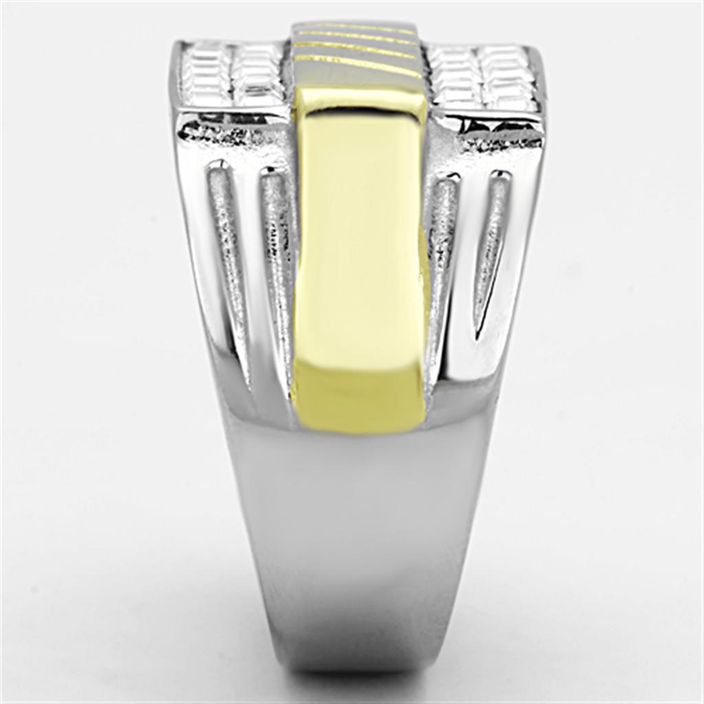 TK1193 - Two-Tone IP Gold (Ion Plating) Stainless Steel Ring with Top Grade Crystal  in Clear-3