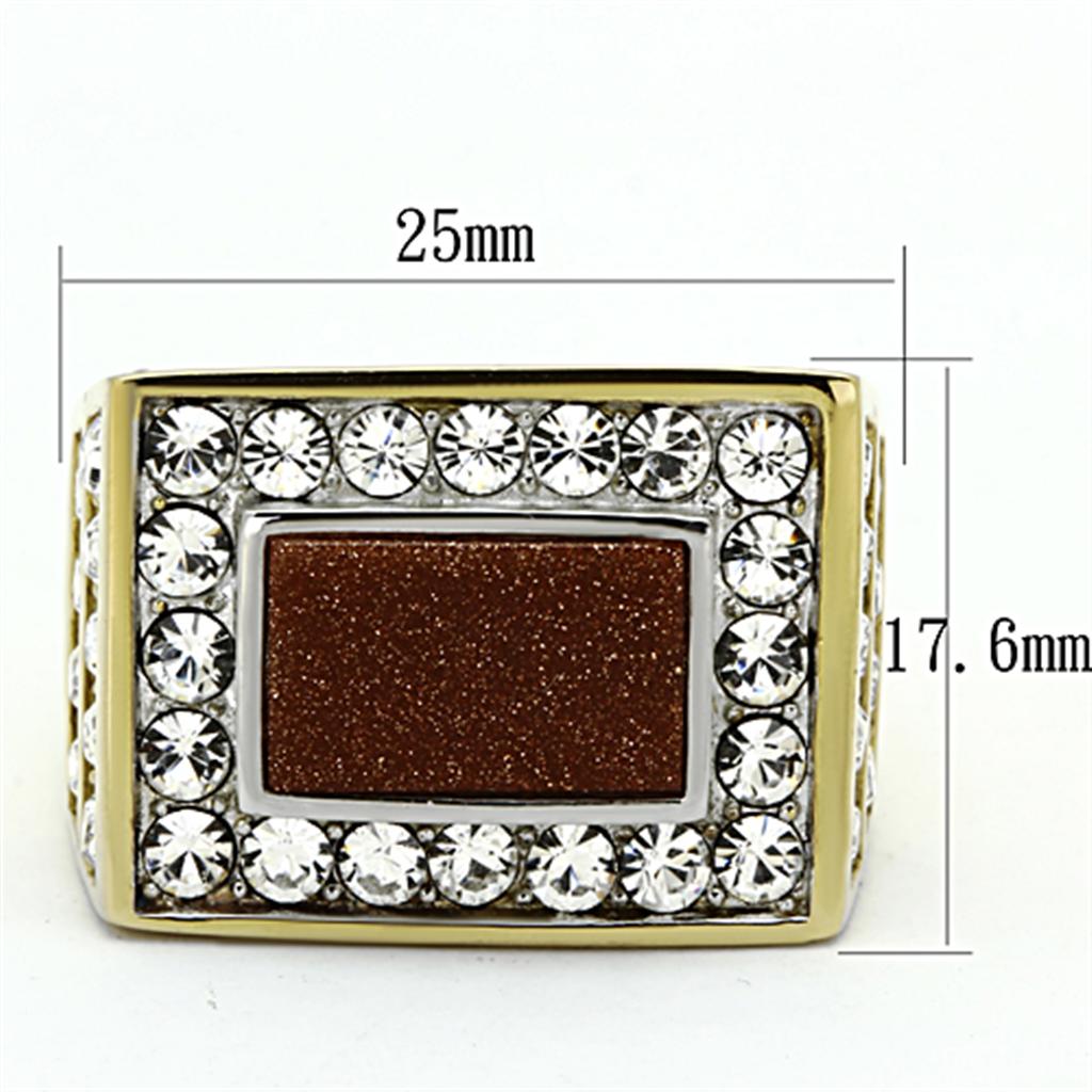 TK1194 - Two-Tone IP Gold (Ion Plating) Stainless Steel Ring with Synthetic Twinkling in Topaz-1