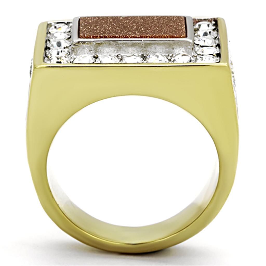 TK1194 - Two-Tone IP Gold (Ion Plating) Stainless Steel Ring with Synthetic Twinkling in Topaz-2