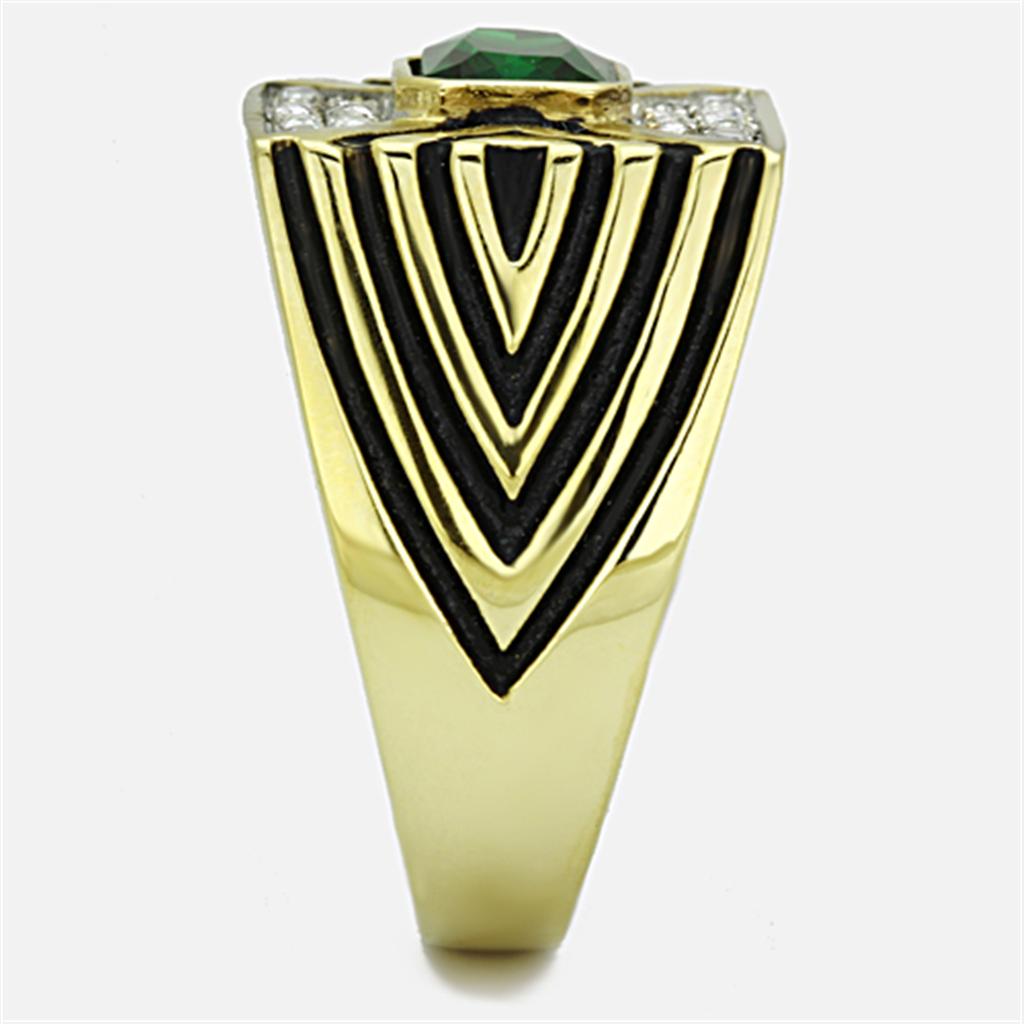 TK1195 - Two-Tone IP Gold (Ion Plating) Stainless Steel Ring with Synthetic Synthetic Glass in Emerald-3