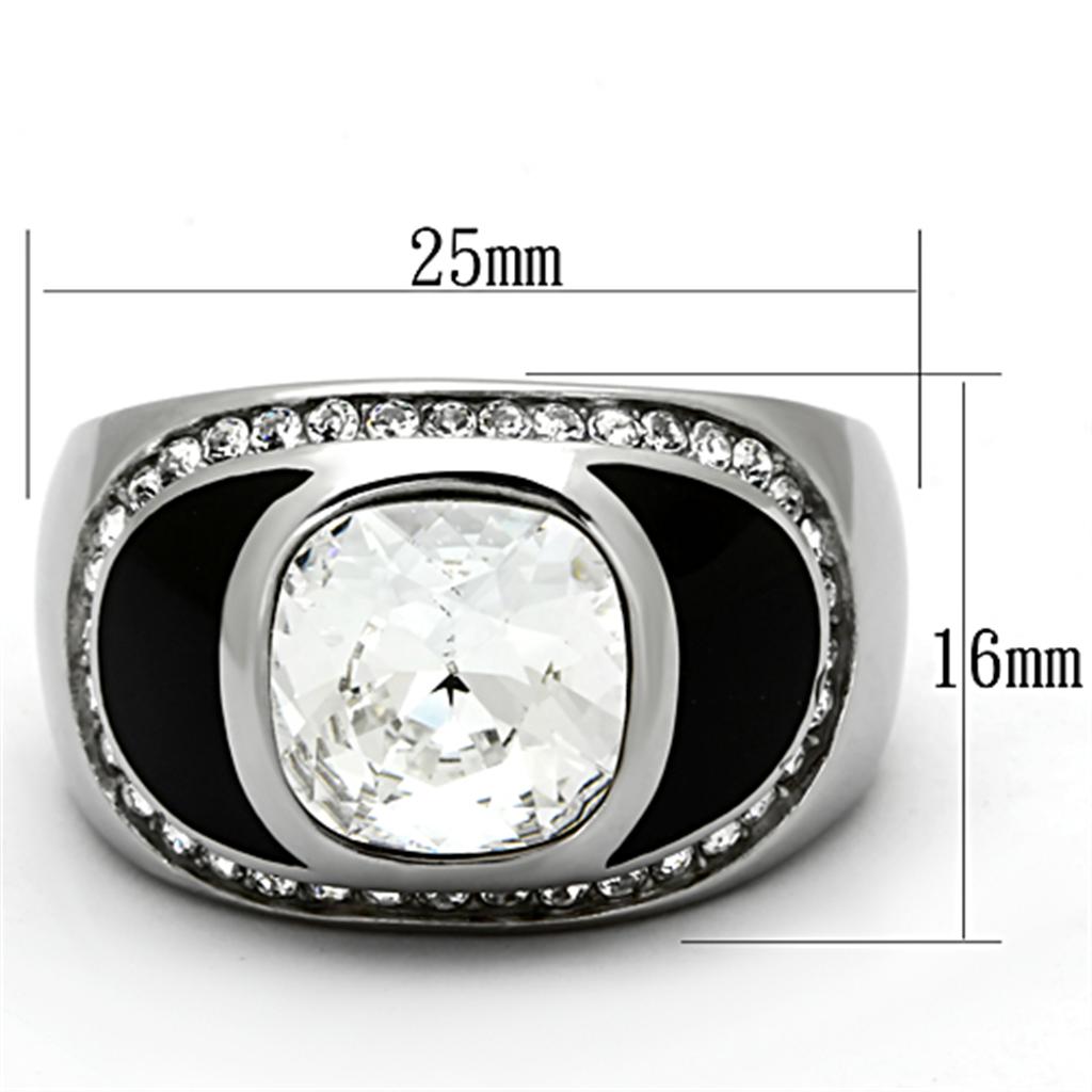TK1199 - High polished (no plating) Stainless Steel Ring with Top Grade Crystal  in Clear-1