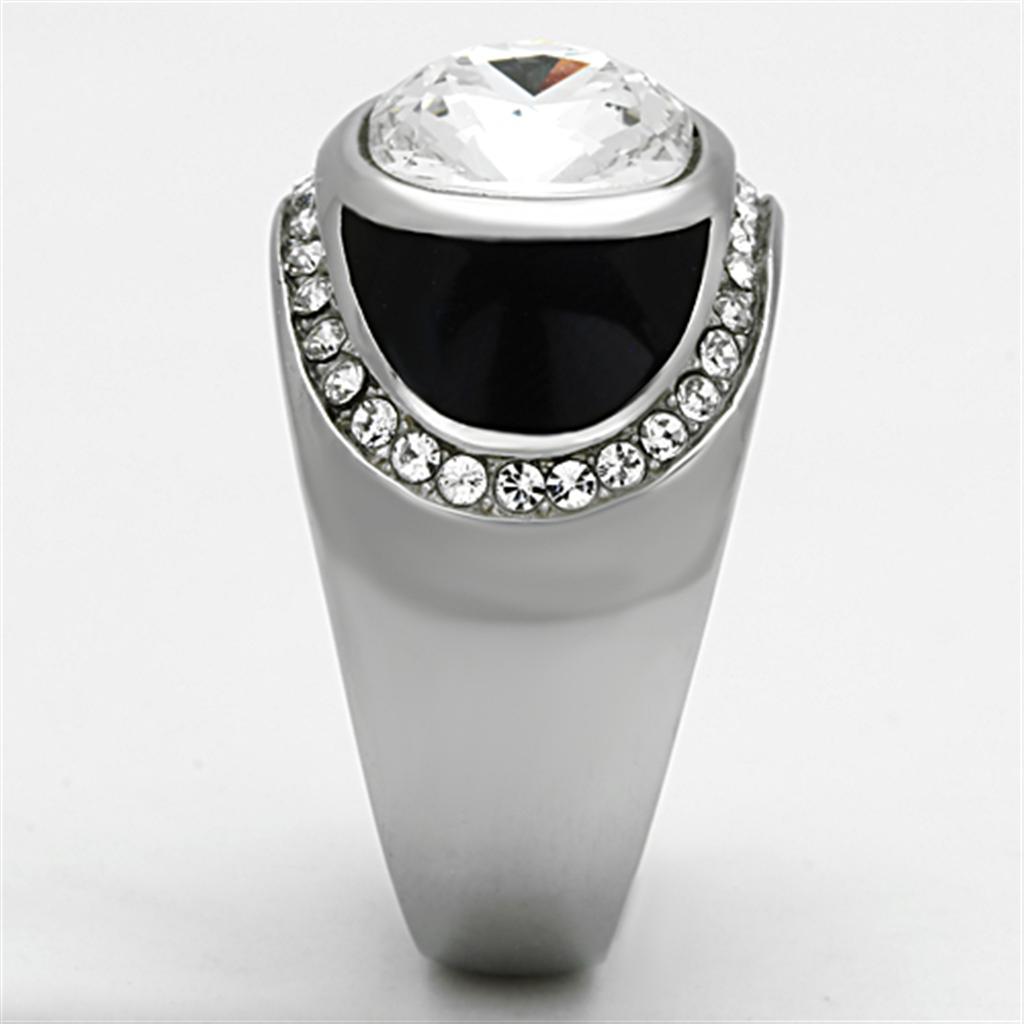 TK1199 - High polished (no plating) Stainless Steel Ring with Top Grade Crystal  in Clear-3