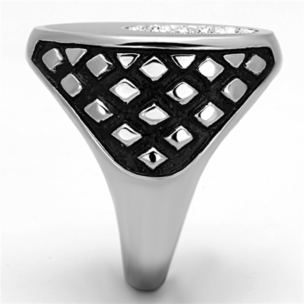 TK1200 - High polished (no plating) Stainless Steel Ring with Top Grade Crystal  in Clear-2