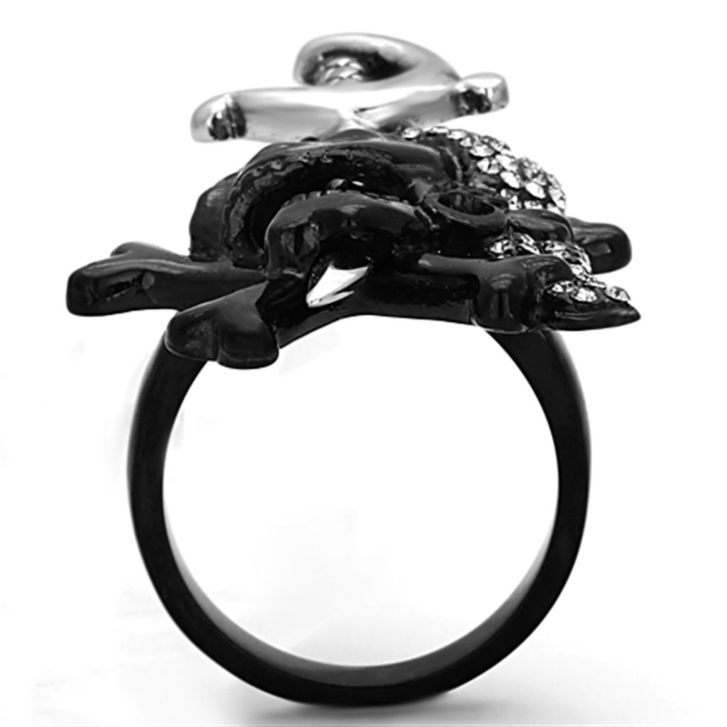 TK1204 - Two-Tone IP Black Stainless Steel Ring with Top Grade Crystal  in Black Diamond-2