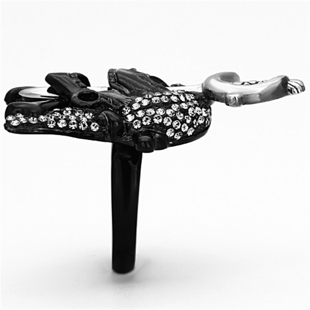 TK1204 - Two-Tone IP Black Stainless Steel Ring with Top Grade Crystal  in Black Diamond-4
