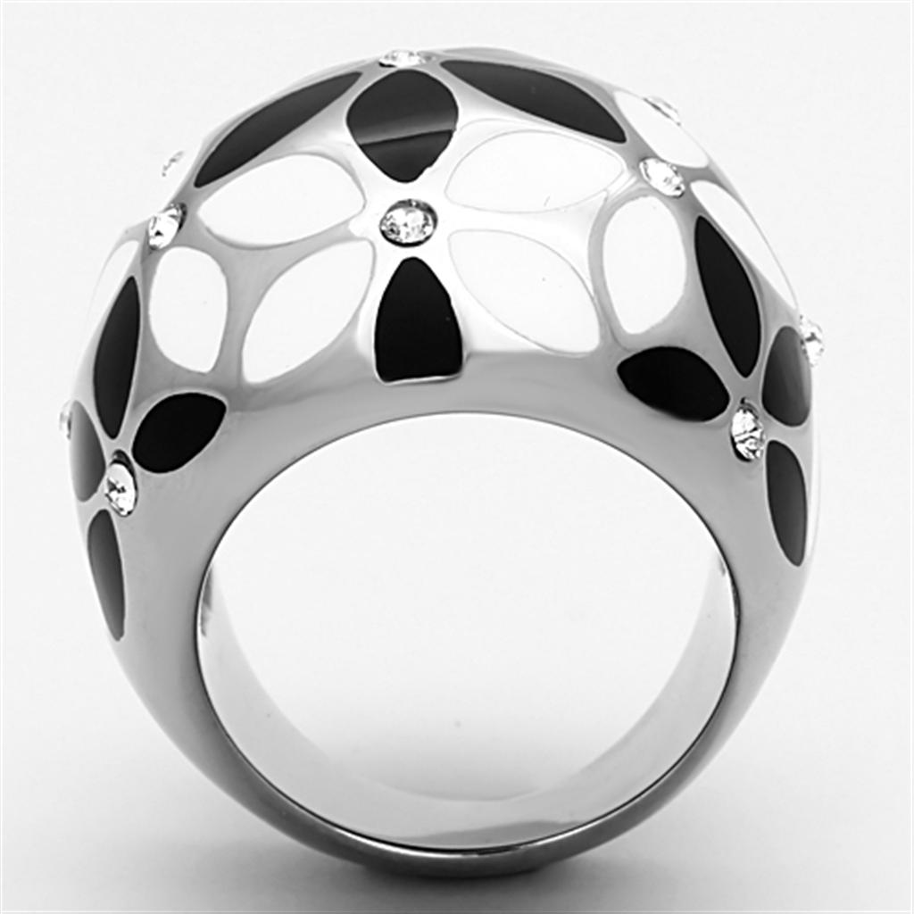 TK1210 - High polished (no plating) Stainless Steel Ring with Top Grade Crystal  in Clear-2