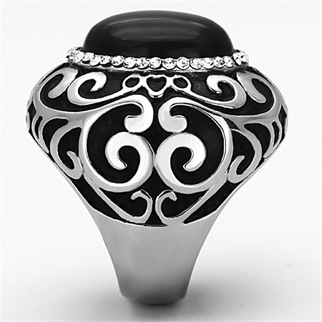 TK1211 - High polished (no plating) Stainless Steel Ring with Synthetic Cat Eye in Jet-3