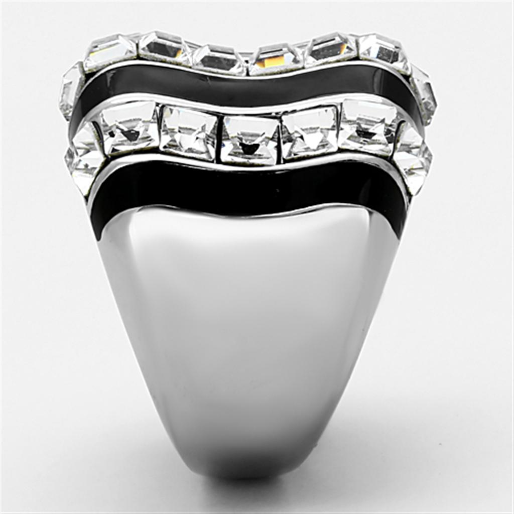 TK1213 - High polished (no plating) Stainless Steel Ring with Top Grade Crystal  in Clear-3