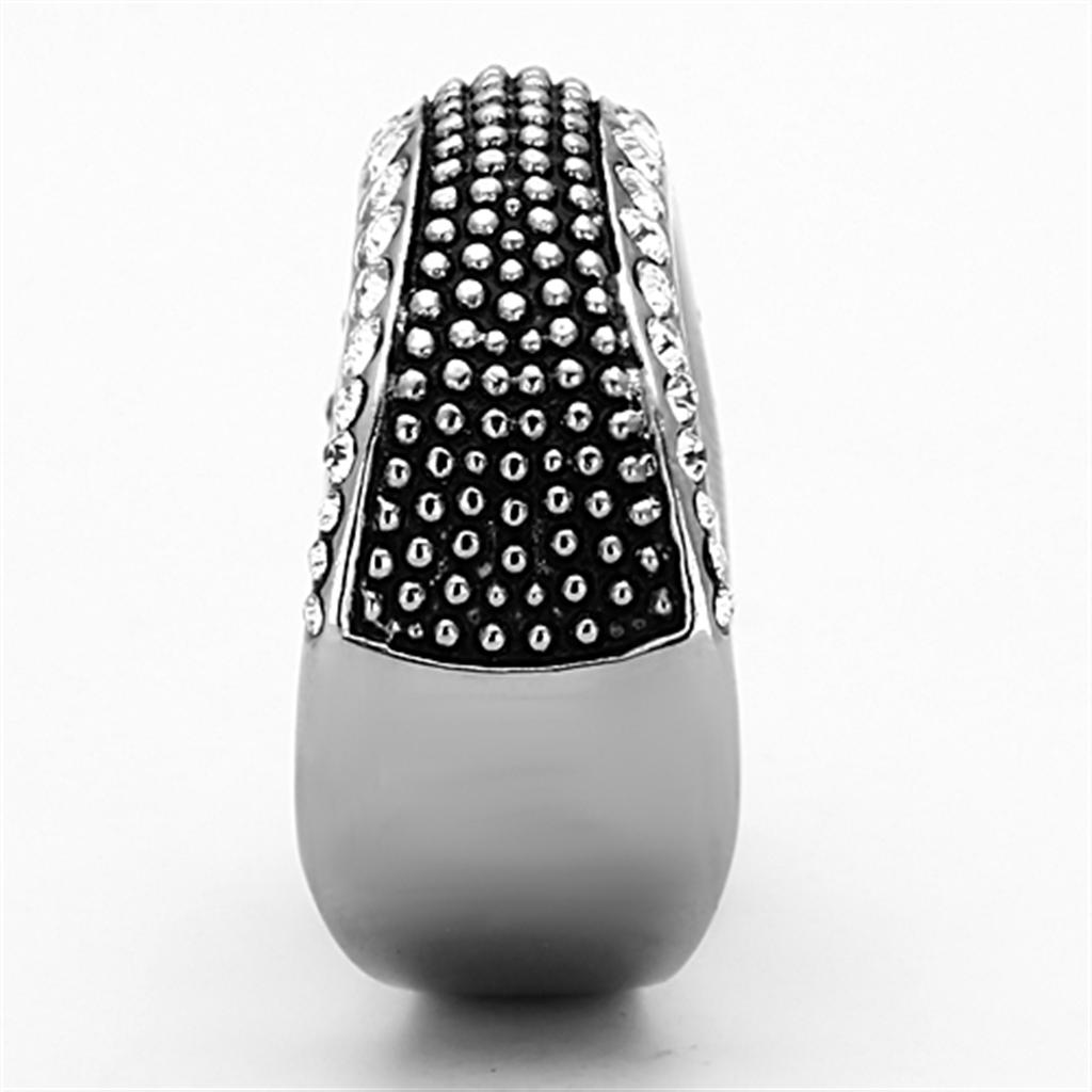 TK1216 - High polished (no plating) Stainless Steel Ring with Top Grade Crystal  in Clear-3