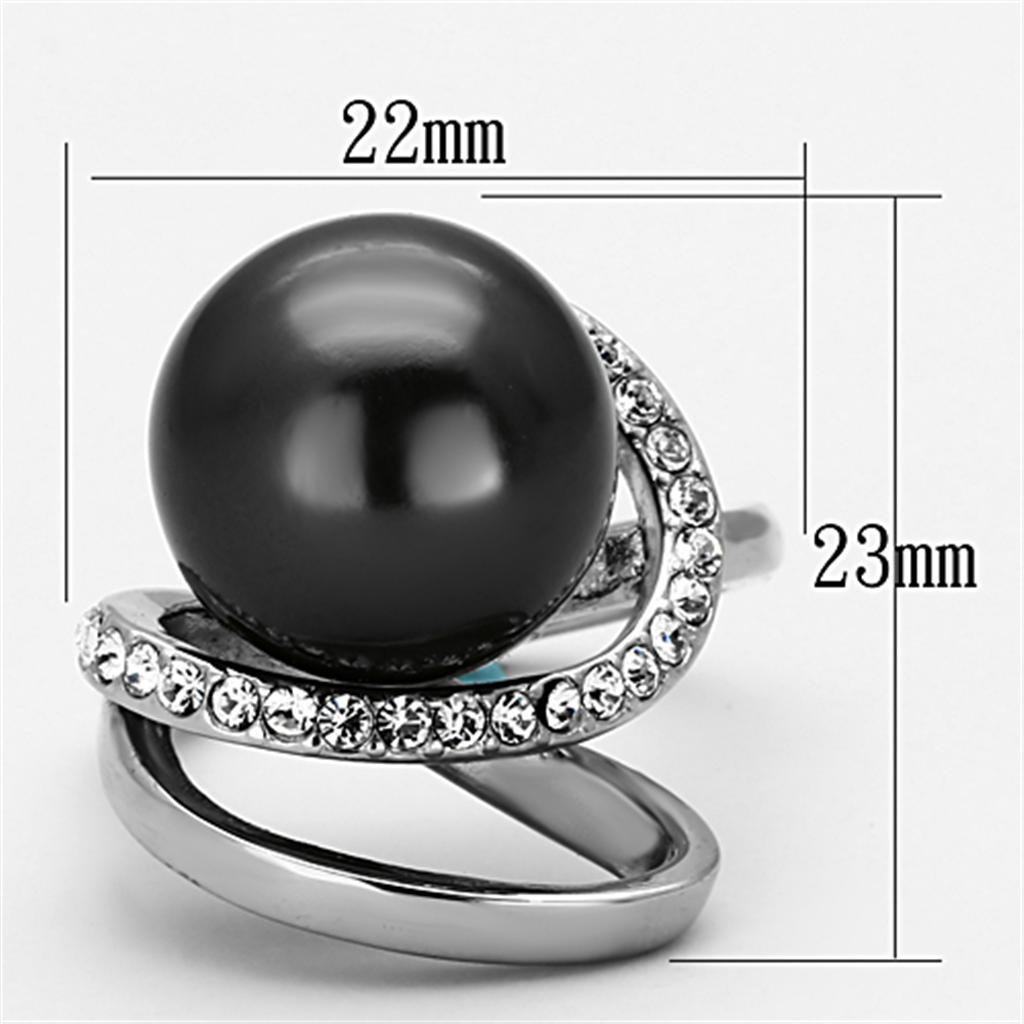 TK1218 - High polished (no plating) Stainless Steel Ring with Synthetic Pearl in Gray-1