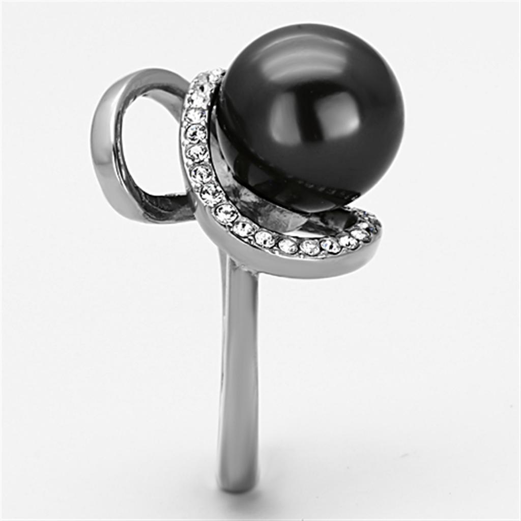 TK1218 - High polished (no plating) Stainless Steel Ring with Synthetic Pearl in Gray-3