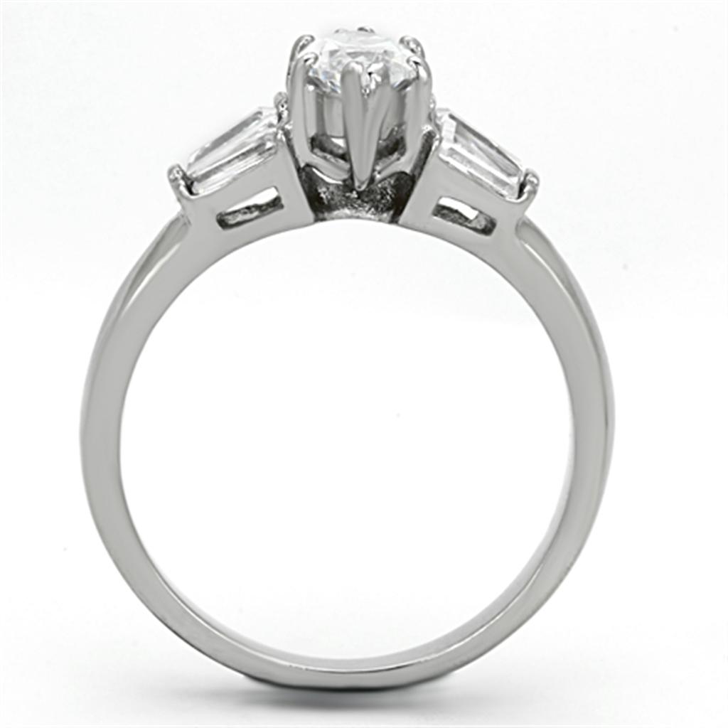 TK1220 - High polished (no plating) Stainless Steel Ring with AAA Grade CZ  in Clear-2