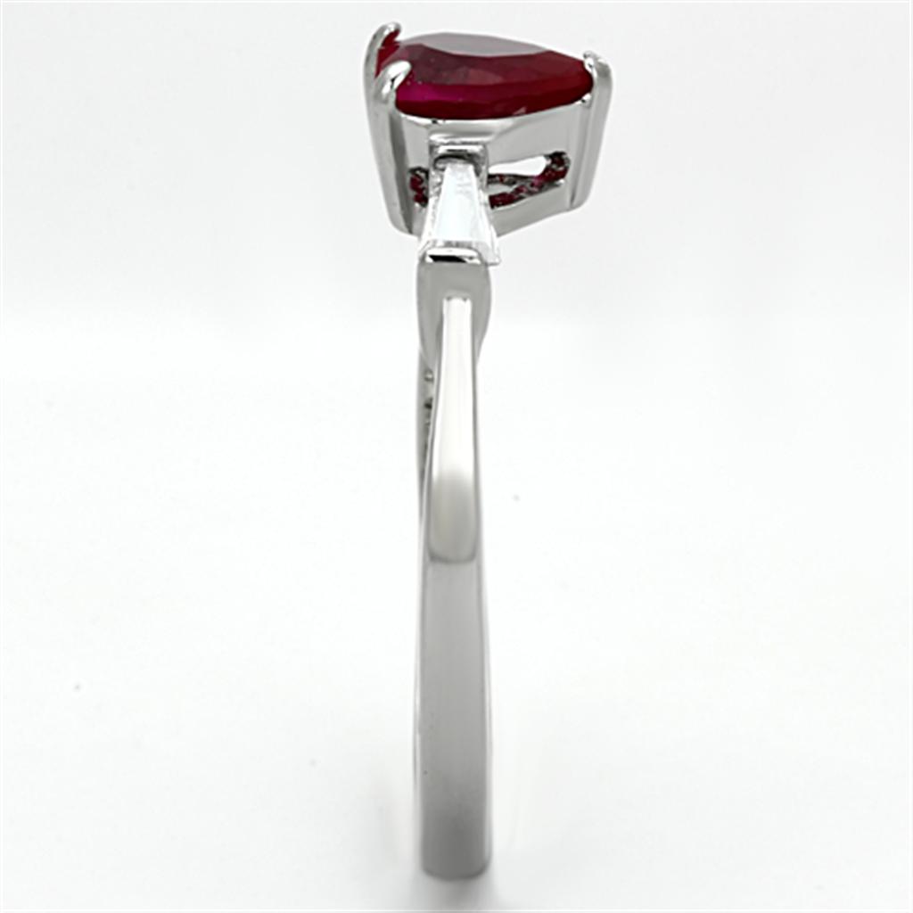 TK1221 - High polished (no plating) Stainless Steel Ring with AAA Grade CZ  in Ruby-3