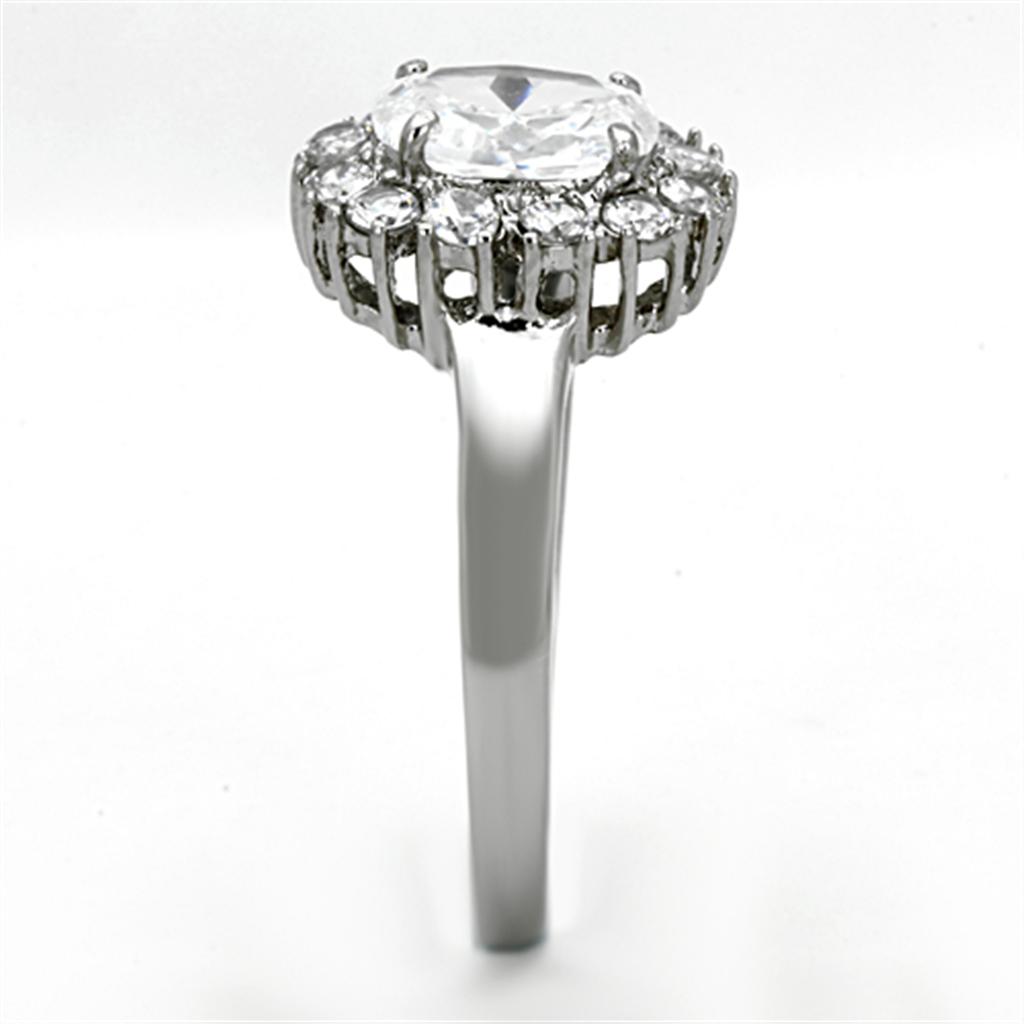 TK1223 - High polished (no plating) Stainless Steel Ring with AAA Grade CZ  in Clear-3