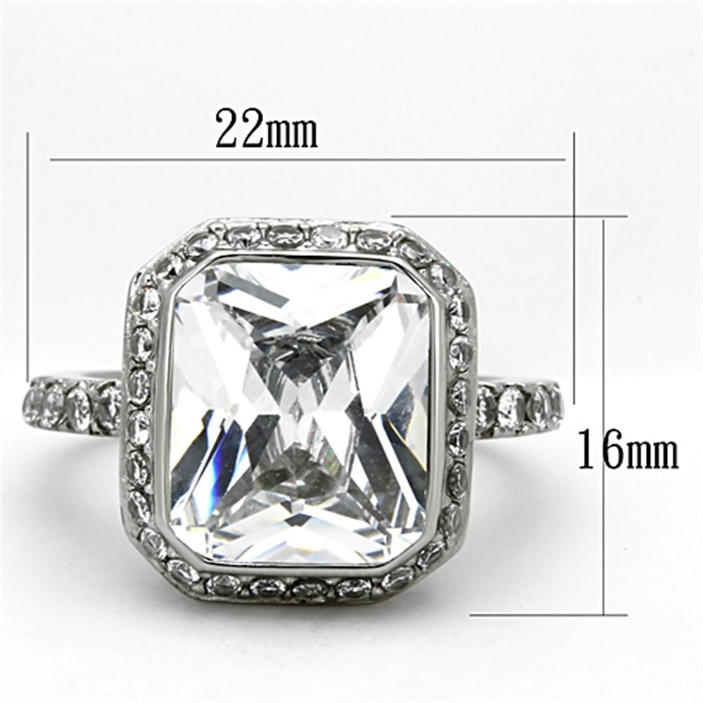 TK1226 - High polished (no plating) Stainless Steel Ring with AAA Grade CZ  in Clear-1