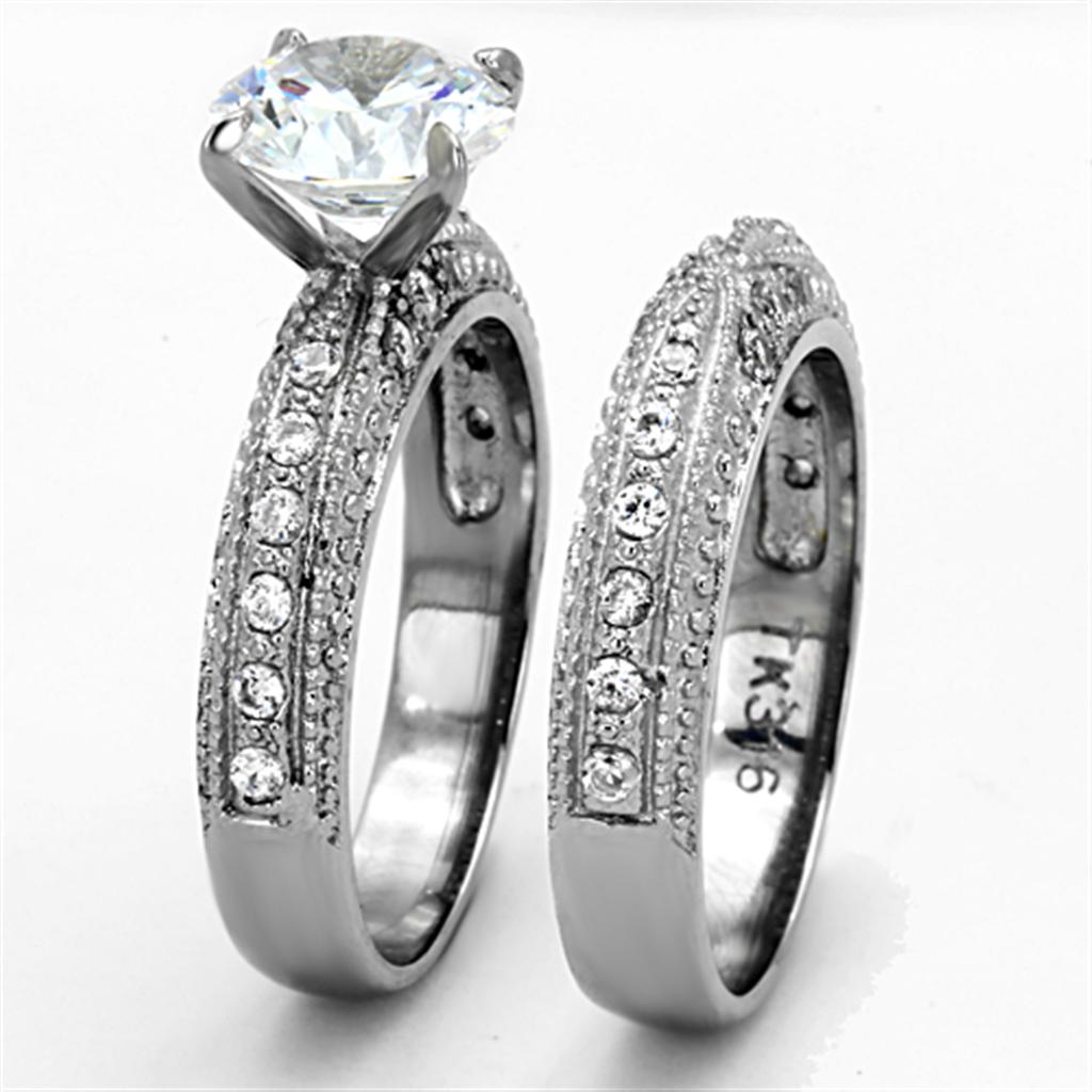 TK1228 - High polished (no plating) Stainless Steel Ring with AAA Grade CZ  in Clear-3