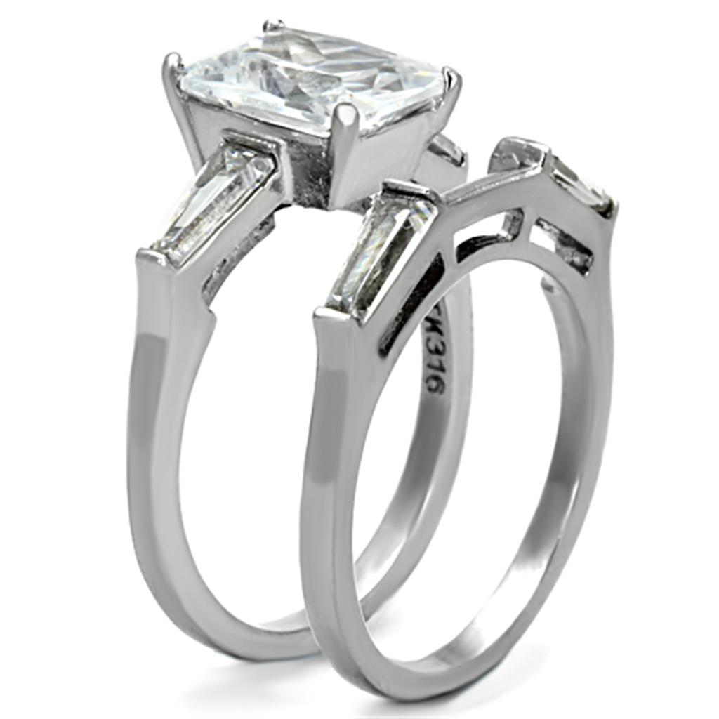 TK1229 - High polished (no plating) Stainless Steel Ring with AAA Grade CZ  in Clear-3