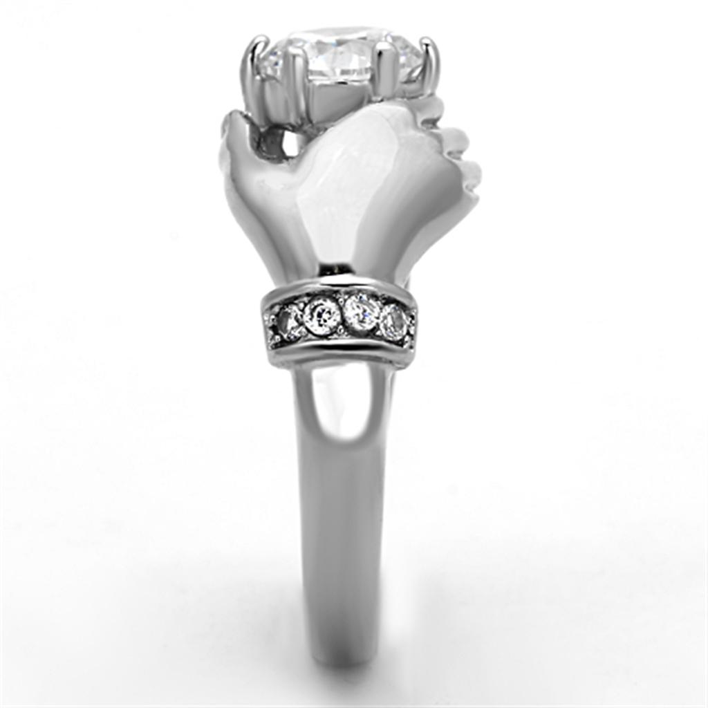 TK1230 - High polished (no plating) Stainless Steel Ring with AAA Grade CZ  in Clear-3