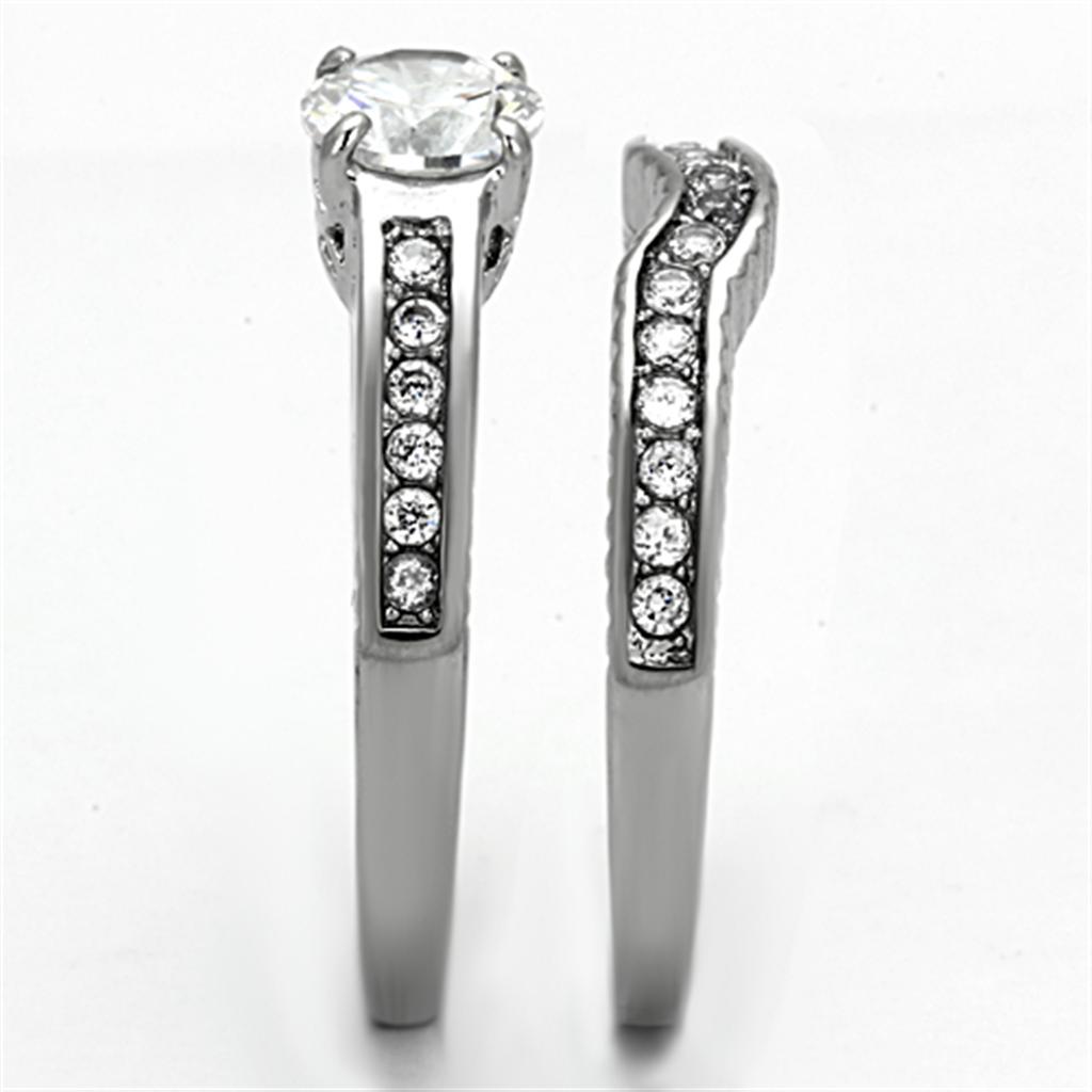 TK1231 - High polished (no plating) Stainless Steel Ring with AAA Grade CZ  in Clear-3