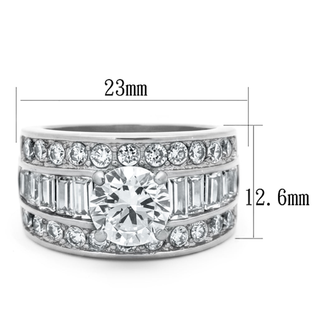 TK1232 - High polished (no plating) Stainless Steel Ring with AAA Grade CZ  in Clear-1