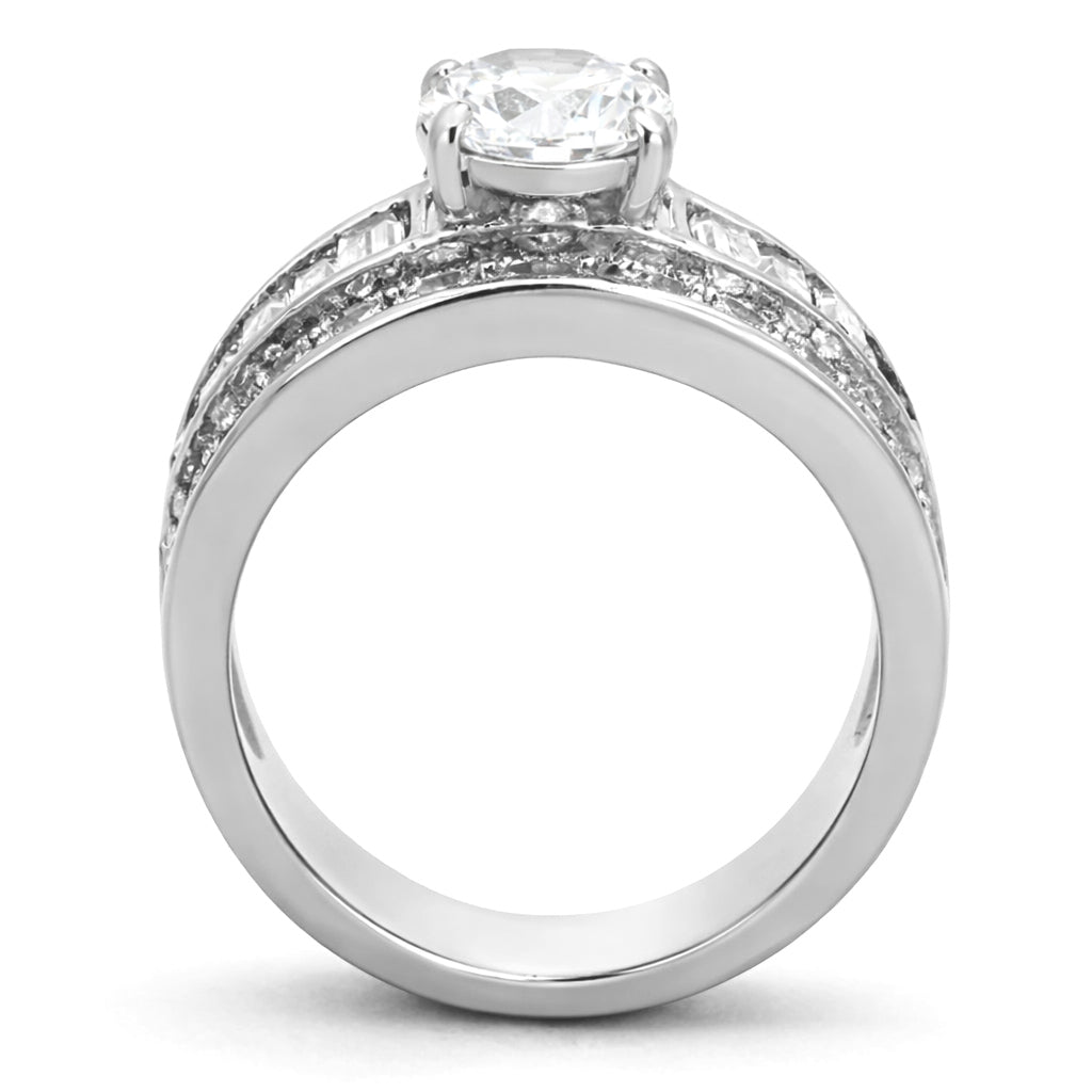 TK1232 - High polished (no plating) Stainless Steel Ring with AAA Grade CZ  in Clear-2