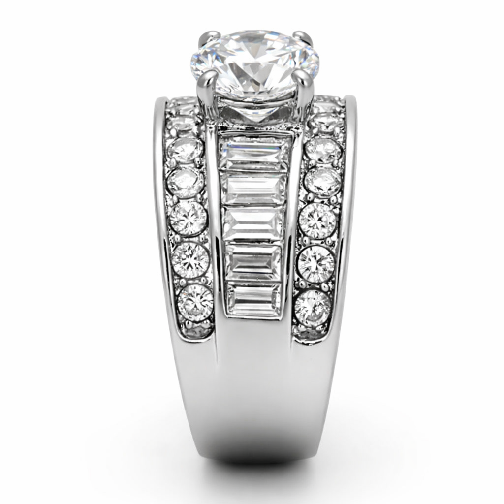 TK1232 - High polished (no plating) Stainless Steel Ring with AAA Grade CZ  in Clear-3