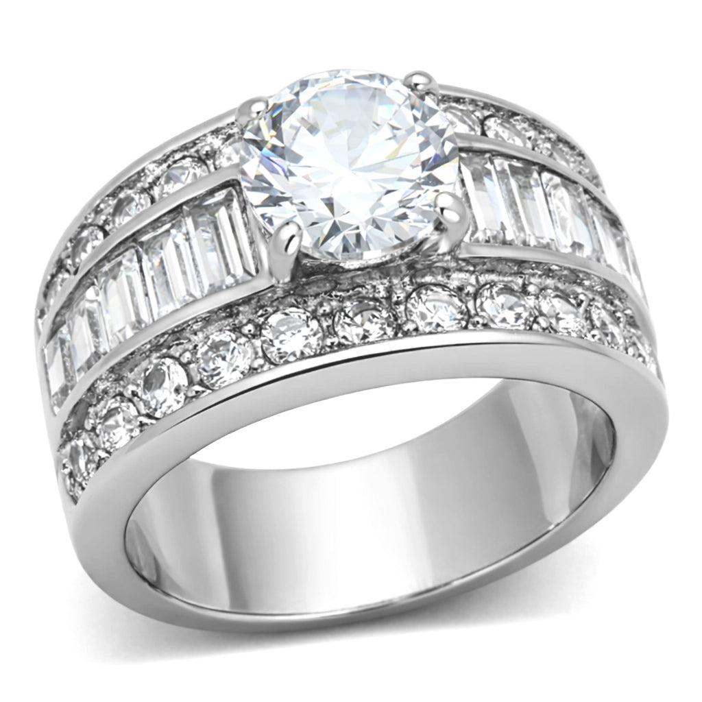 TK1232 - High polished (no plating) Stainless Steel Ring with AAA Grade CZ  in Clear-0