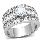 TK1232 - High polished (no plating) Stainless Steel Ring with AAA Grade CZ  in Clear-0