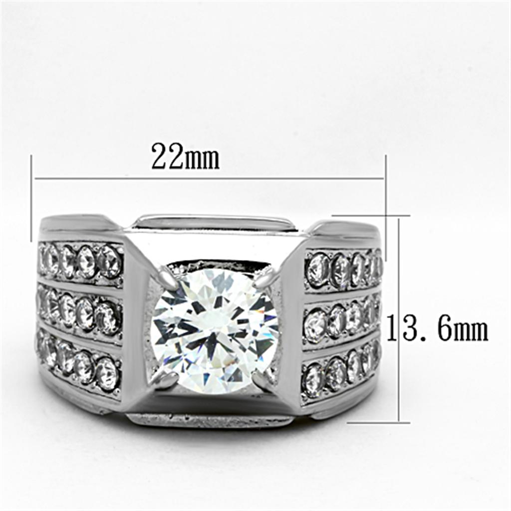 TK1233 - High polished (no plating) Stainless Steel Ring with AAA Grade CZ  in Clear-1