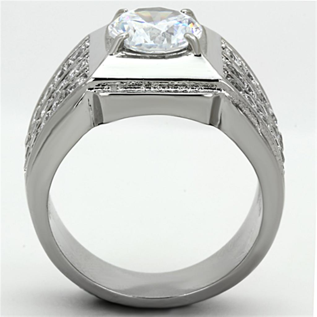 TK1233 - High polished (no plating) Stainless Steel Ring with AAA Grade CZ  in Clear-2