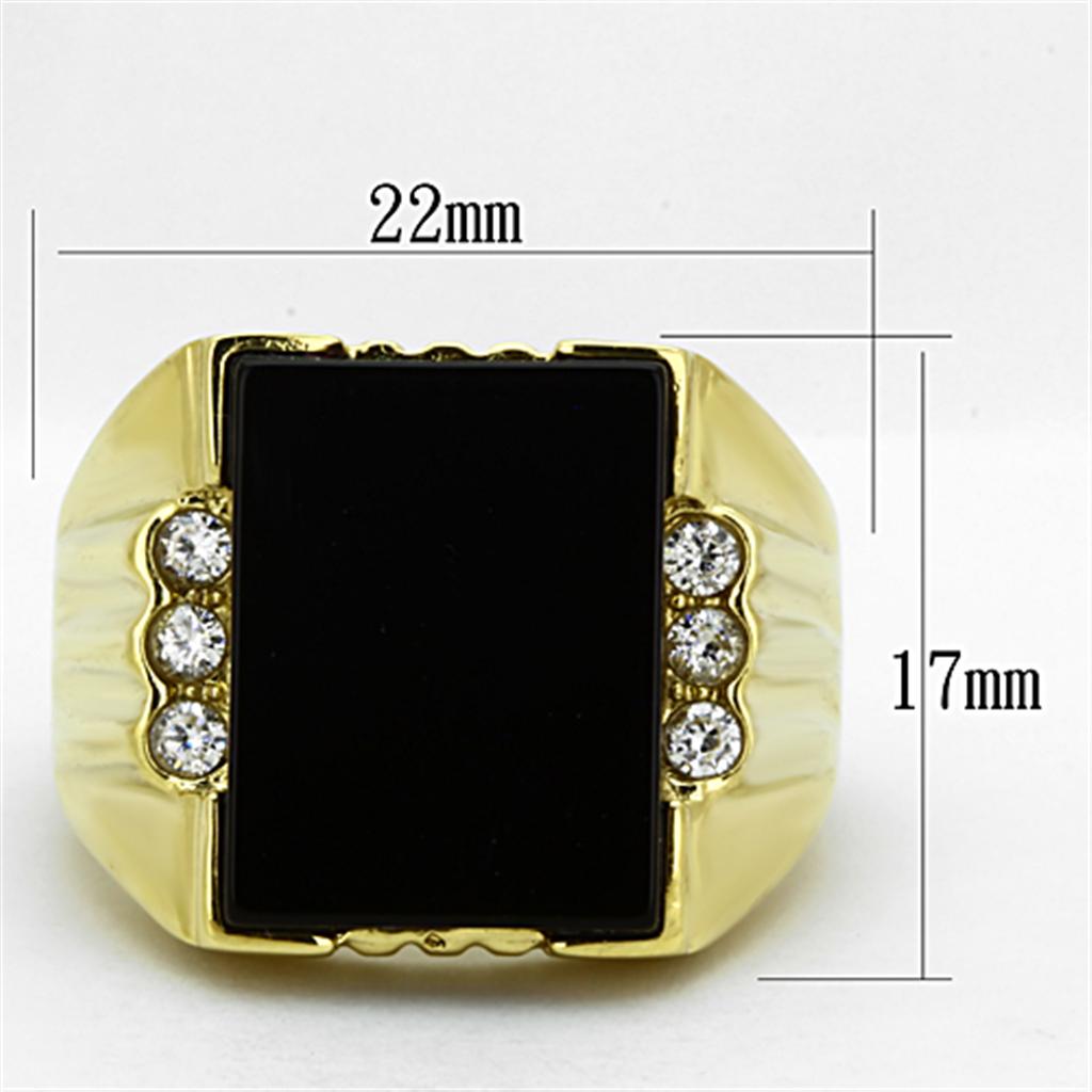 TK1236 - IP Gold(Ion Plating) Stainless Steel Ring with Synthetic Onyx in Jet-1