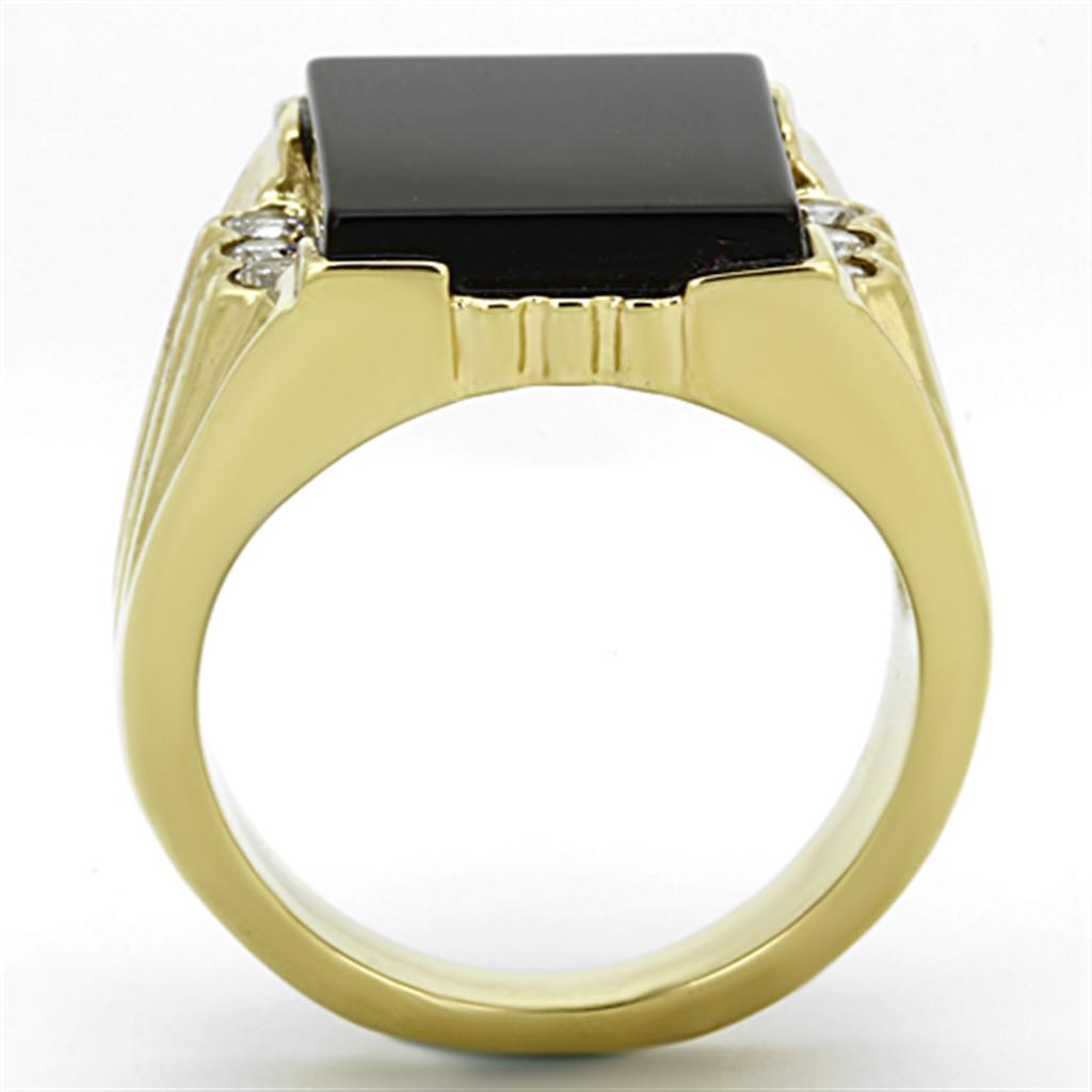 TK1236 - IP Gold(Ion Plating) Stainless Steel Ring with Synthetic Onyx in Jet-2