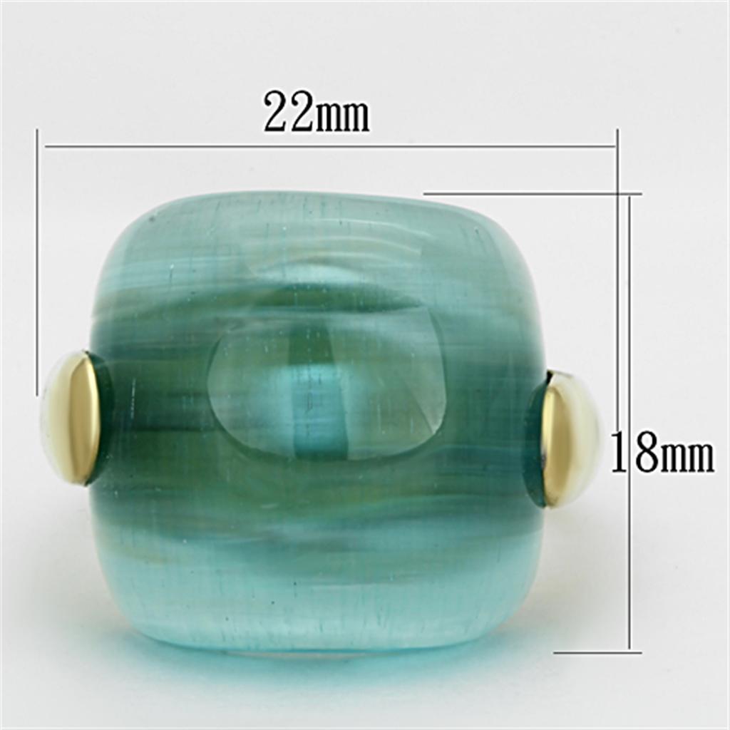 TK1237 - IP Gold(Ion Plating) Stainless Steel Ring with Synthetic Cat Eye in Sea Blue-1