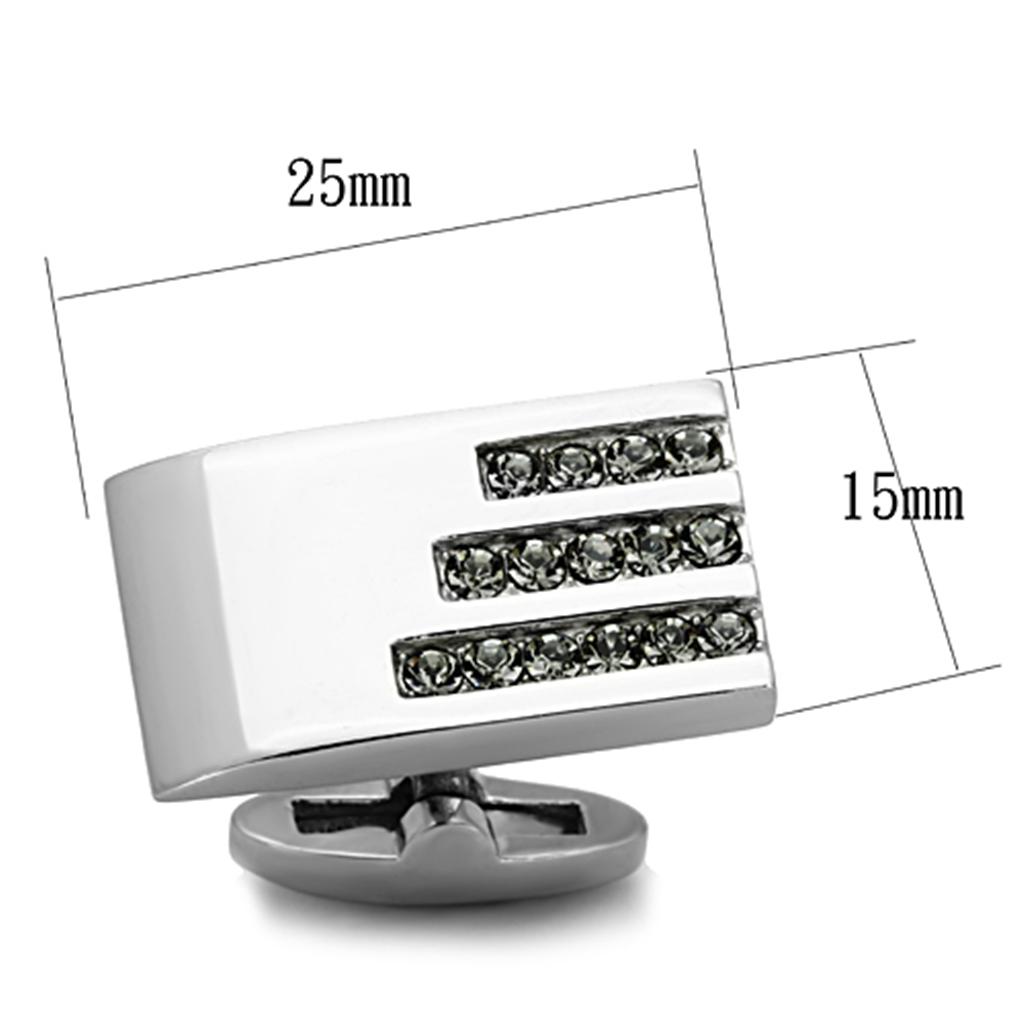 TK1241 - High polished (no plating) Stainless Steel Cufflink with Top Grade Crystal  in Black Diamond-1
