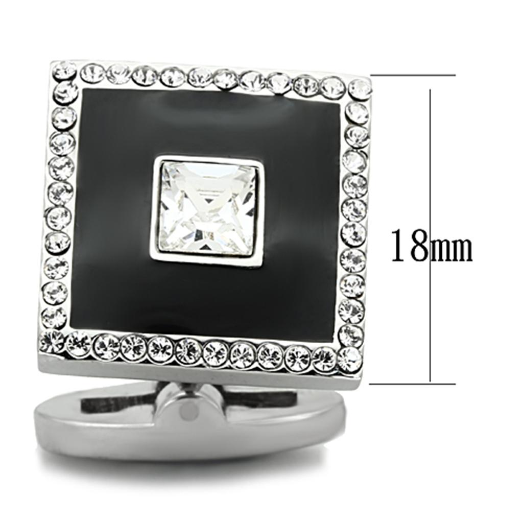 TK1242 - High polished (no plating) Stainless Steel Cufflink with Top Grade Crystal  in Clear-1